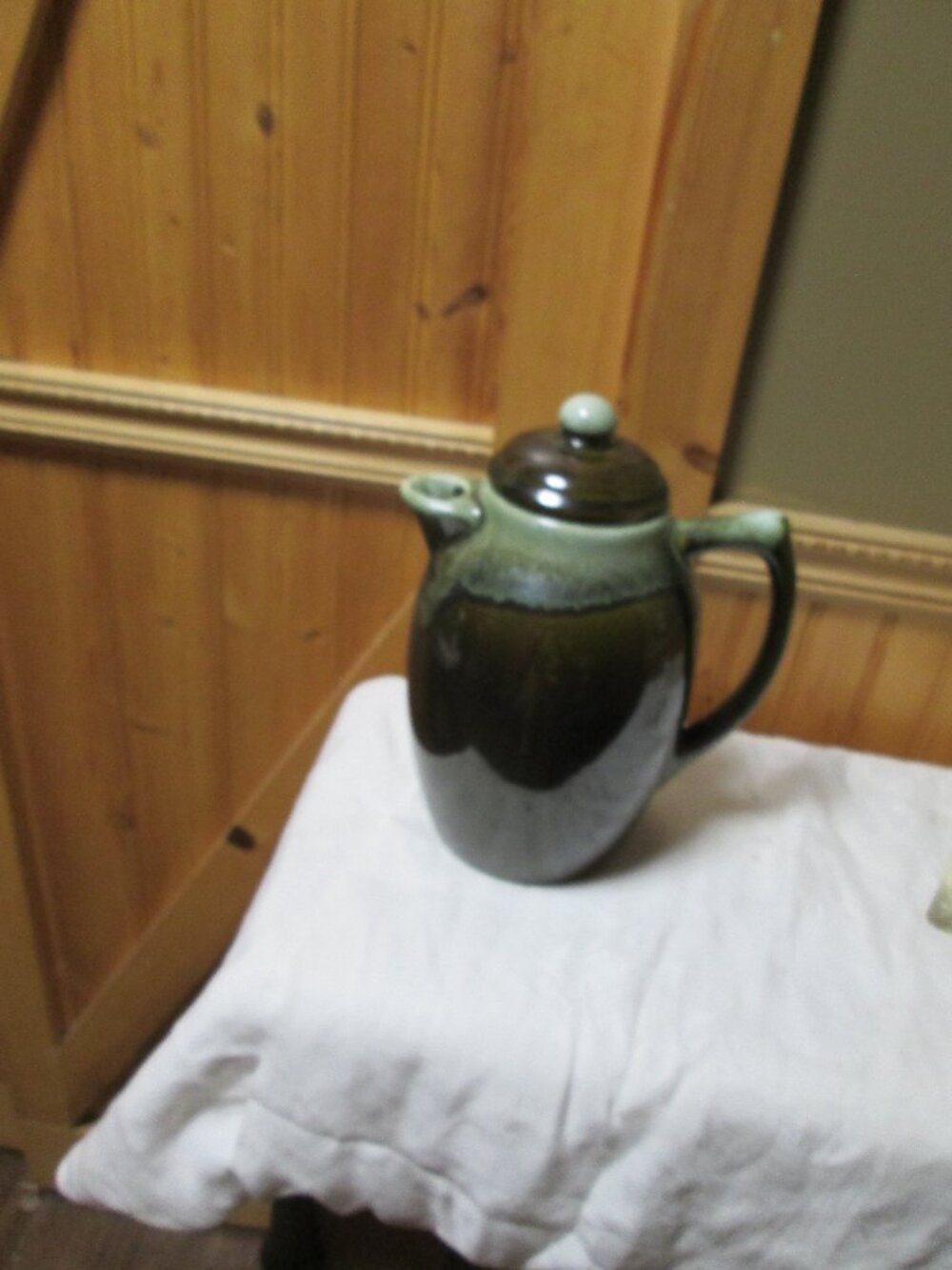 vtg brush McCoy coffee Carafe Teapot in the green drip glaze